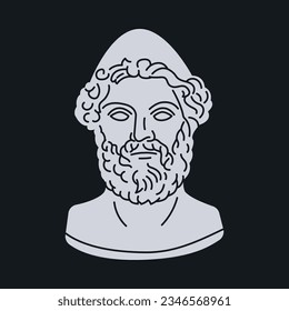 Statue of Hephaestus black concept. Ancient Greek god isolated on black background. Digital illustration for web page, mobile app, promo.