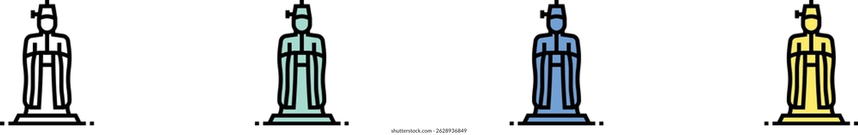 statue icon. Outline, Green, Blue and Yellow Style Design Isolated On White Background