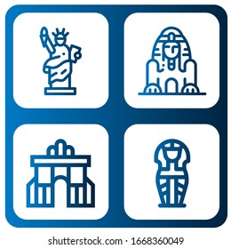 statue icon set. Collection of Statue of liberty, Great sphinx of giza, Rua augusta, Sarcophagus icons