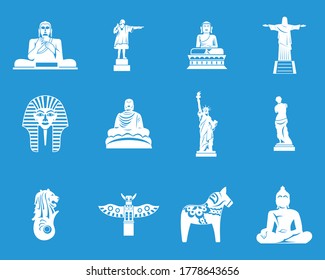 Statue icon set. Simple set of statue vector icons for web design isolated on blue background