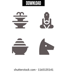 statue icon. This set with great buddha of thailand, tinge, fountain and trojan vector icons for mobile and web