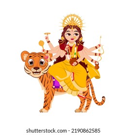 Statue Of Indian Goddess Kushmanda On White Background.