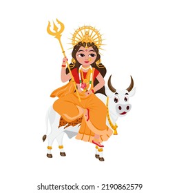 Statue Of Indian Goddess Shailputri On White Background.