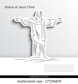 Statue of Jesus Christ abstract silhouette on white paper background. Landmarks vector collection.