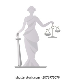 Statue Of Justice - Modern Flat Design Single Isolated Object. Neat Detailed Marble Figure Of A Woman With A Sword And Scales In Her Hands. The Symbol Of The Judiciary, Jurisprudence And Fairness