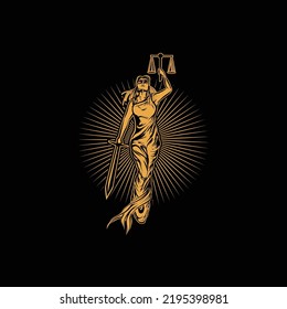 The statue of justice symbol, legal law concept logo.