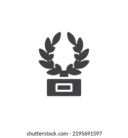 Estatua con icono del vector de la corona de Laurel. signo plano relleno para concepto móvil y diseño web. Icono de glifo de estatua de premio. Símbolo, ilustración del logotipo. Gráficos vectoriales
