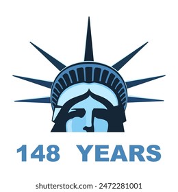 Statue of Liberty, 148 years old. USA Independence Day. Portrait of the Statue of Liberty. Blue design, USA holiday. National symbol of America New York, banner, advertising. Vector illustration