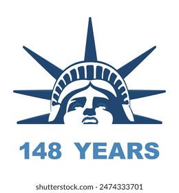 Statue of Liberty, 148 years old. USA Independence Day. Portrait of the Statue of Liberty. Blue design, USA holiday. National symbol of America New York, banner, advertising. Vector illustration