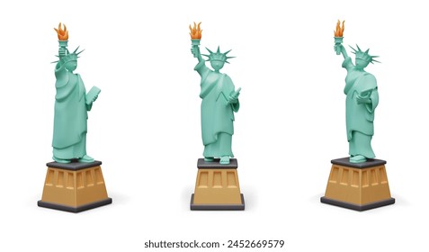 Statue of Liberty in 3D style. Decorative vector element in different positions