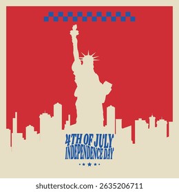Statue of Liberty 4th of July Poster Bold Red Background with Patriotic Theme