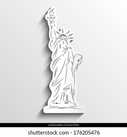 Statue of Liberty abstract silhouette on white paper background.