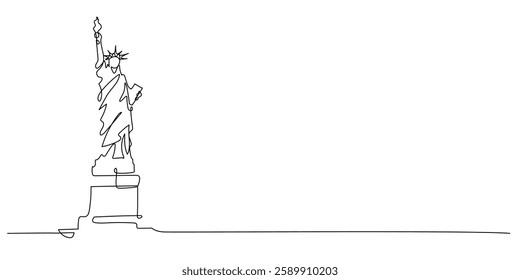 statue of liberty america hand drawn one line drawing continuous illustration