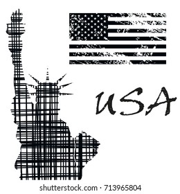 statue of liberty and american flag in grunge design