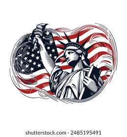 Statue of Liberty American Flag Vector Illustration