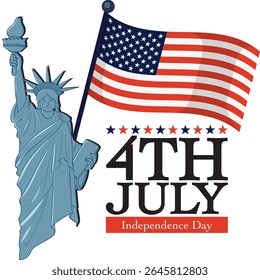 Statue of Liberty with American flag in vibrant vector style. Patriotic theme with bold colors and clean lines
