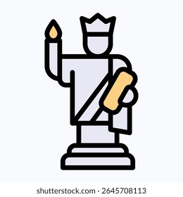 Statue Of Liberty, American Landmark, Fourth Of July Icon, Vector Style Lineal Color Icon.