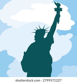 Statue of Liberty Back View Against Clear Blue Sky Vector Illustration