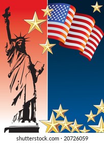 Statue of liberty background and american flag