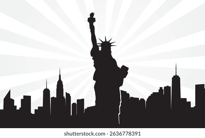 Statue of Liberty background design, USA country icon. July 4th Independence Day graphic, with United States of America flag background. Memorial Day Celebration
