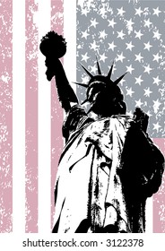 Statue of liberty background over grunge american flag