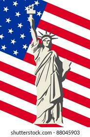 Statue of Liberty in the background the Stars and Stripes USA