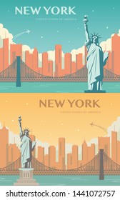 Statue of Liberty banner set. World landmark. American symbol. New York city. Vector illustration