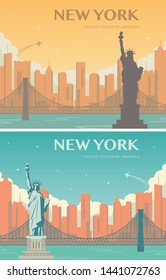 Statue of Liberty banner set. World landmark. American symbol. New York city. Vector illustration