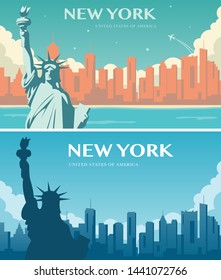 Statue of Liberty banner set. World landmark. American symbol. New York city. Vector illustration