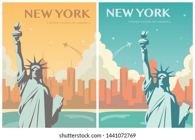 Statue of Liberty banner set. World landmark. American symbol. New York city. Vector illustration