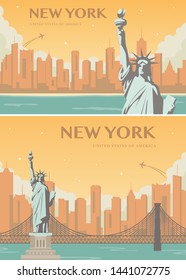 Statue of Liberty banner set. World landmark. American symbol. New York city. Vector illustration