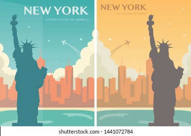 Statue of Liberty banner set. World landmark. American symbol. New York city. Vector illustration