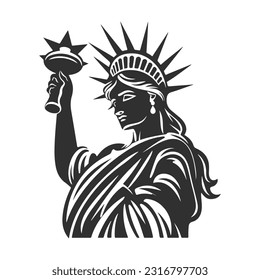 Statue of Liberty as beautiful girl vector black isolated silhouette on white sticker