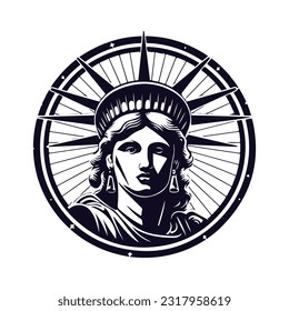 Statue of Liberty as beautiful girl vector black isolated silhouette on white sticker