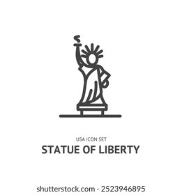 Statue of Liberty Black Thin Line Icon American Symbol Concept. Vector illustration of Monument with Torch