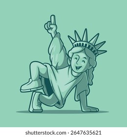 Statue of Liberty Breakdancing vector illustration. Dance, mascot vector illustration.