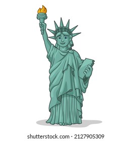 Statue of Liberty cartoon. Building and Landmarks of the world. Traveling Icon Concept. Vector Illustration