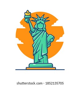 Statue of Liberty cartoon vector illustration. Building and Landmarks of the world. Traveling Icon Concept. Flat cartoon style suitable for traveling, website, guide.