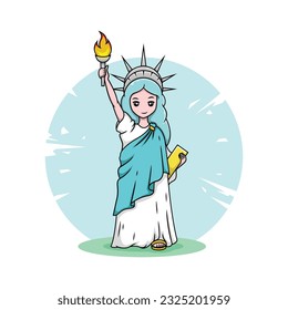 The statue of liberty character cartoon. Cute girl mascot. Vector illustration.