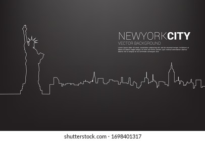 Estatua de la Libertad y fondo de la ciudad de una sola línea. Concepto de fondo para la ciudad de Nueva York.