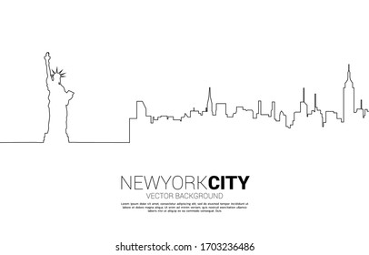 Statue of Liberty and city background from single line.Background concept for New York city.