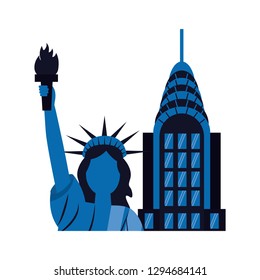 statue of liberty city new york skyscraper on white background vector illustration