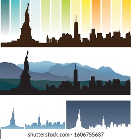 Statue of Liberty, city silhouette,  Transparent city, New York, Background, Illustration, Vector