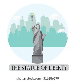 Statue Liberty City Skyline Flat Style Stock Vector (Royalty Free ...