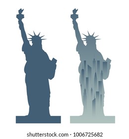 Statue of Liberty and the cityscape in New York. Vector illustration.