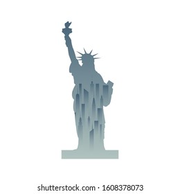 Statue of Liberty and the cityscape in New York. Vector illustration.