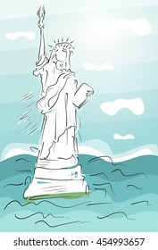 Statue of Liberty color doodle, vector illustration