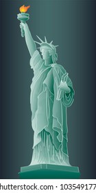 Statue of Liberty colorful vector illustration artwork with dark background.