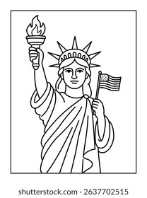 Statue of Liberty Coloring Page – American Symbol Line Art for Kids and Education