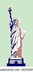 
Statue of Liberty in the colors of the flag of the United States.New York landmark.USA.marketing, advertising.Patterns presentations. The symbol of America.illustration on a green background.poster